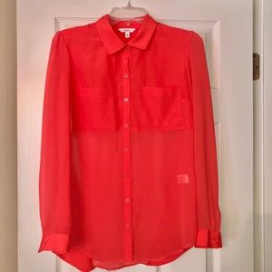 Sheer Coral Long Sleeve Blouse